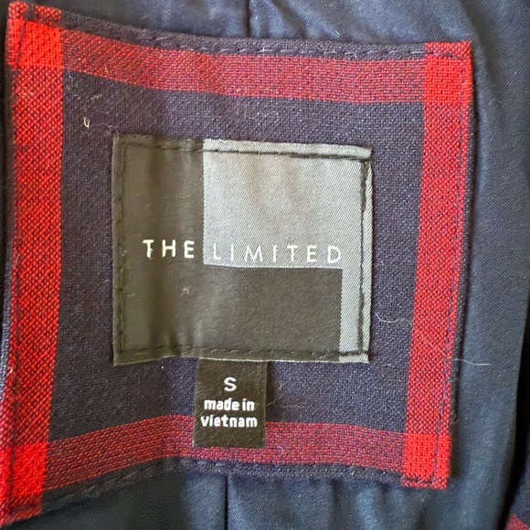 The Limited Women's One Button Plaid Blazer Dark Navy Red Size Small Office - Picture 5 of 7